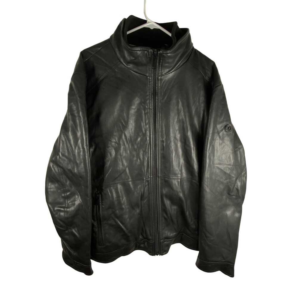 Calvin Klein Jacket Mens XL Black Faux Leather Motorcycle Full Zip Quilted Lined